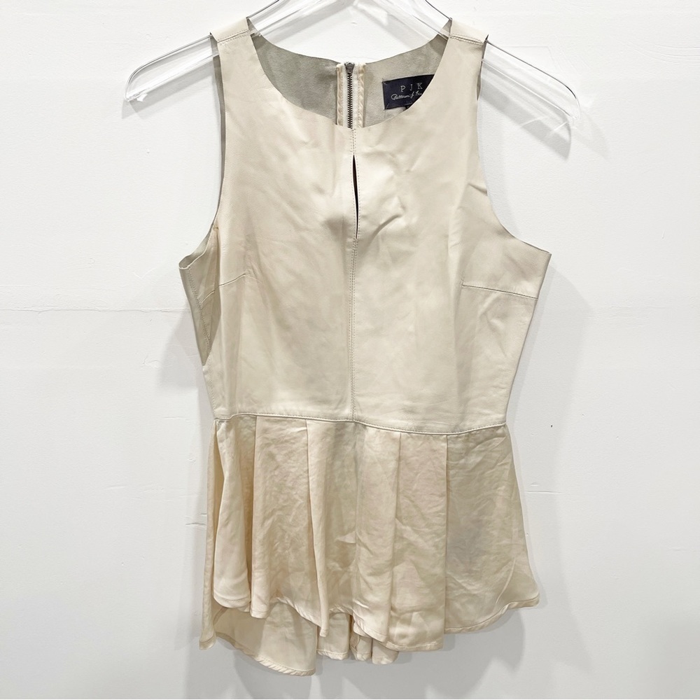PJK Patterson J. Kincaid Lamb Leather Sleeveless Peplum Blouse *Flawed*